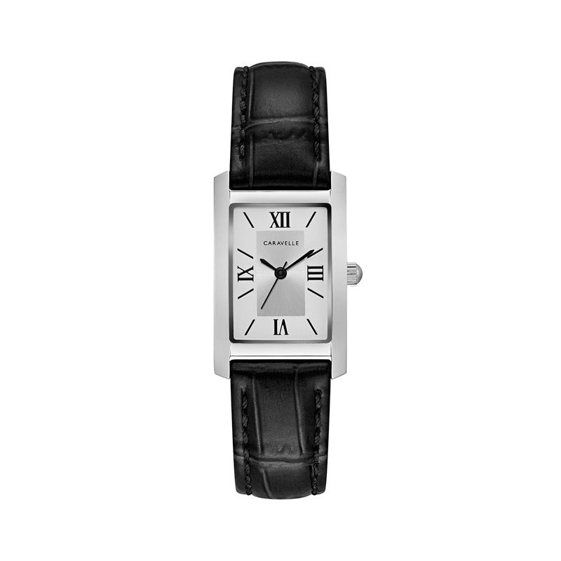 Ladies Caravelle by Bulova Strap Watch with Rectangular Silver Tone Dial Model 43L202 Zales Outlet