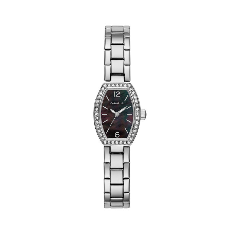 Main Image 1 of Ladies' Caravelle by Bulova Crystal Accent Watch with Tonneau Black Mother-of-Pearl Dial (Model: 43L204)