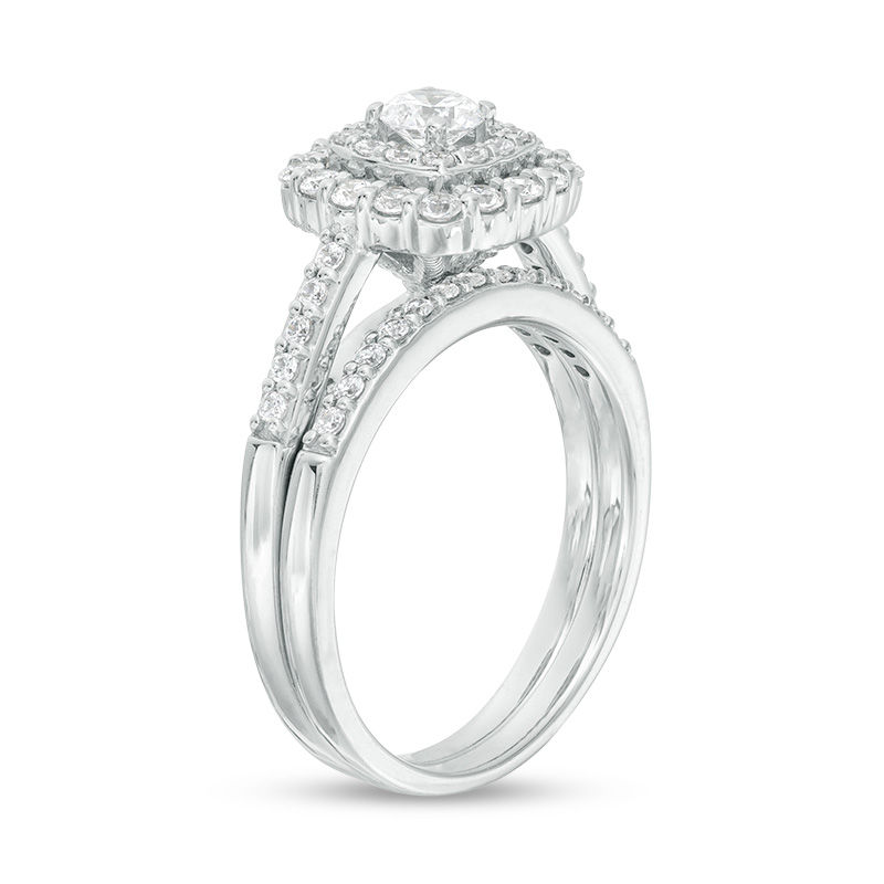 1 CT. T.W. Diamond Double Cushion Frame Bridal Set in 14K White Gold