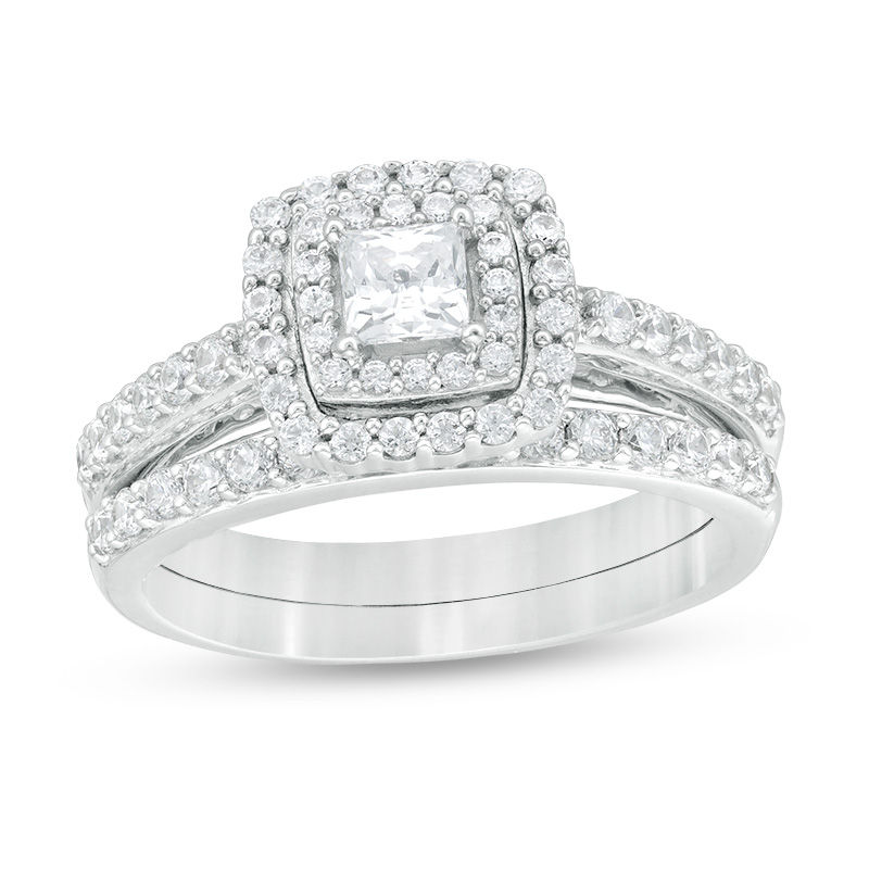 1 CT. T.W. Princess-Cut Diamond Double Frame Bridal Set in 14K White Gold