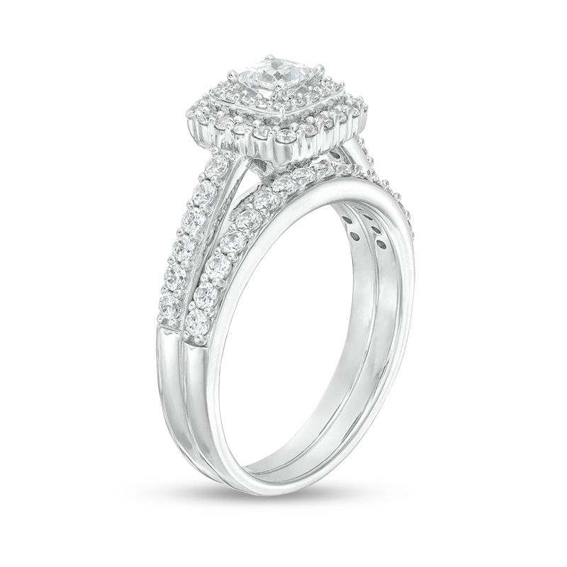 1 CT. T.W. Princess-Cut Diamond Double Frame Bridal Set in 14K White Gold