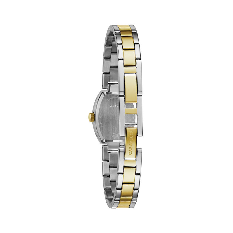 Main Image 3 of Ladies' Caravelle by Bulova Crystal Accent Two-Tone Watch with Tonneau Mother-of-Pearl Dial (Model: 45L168)