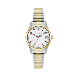 Ladies' Caravelle by Bulova Two-Tone Expansion Watch with White Dial (Model: 45M111)