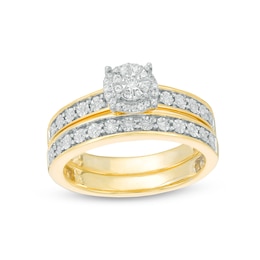 1/6 CT. T.W. Diamond Frame Bridal Set in Sterling Silver with 14K Gold Plate