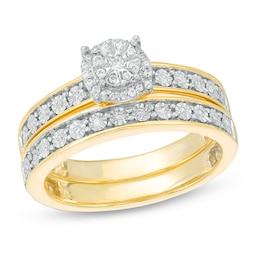 1/6 CT. T.W. Diamond Frame Bridal Set in Sterling Silver with 14K Gold Plate
