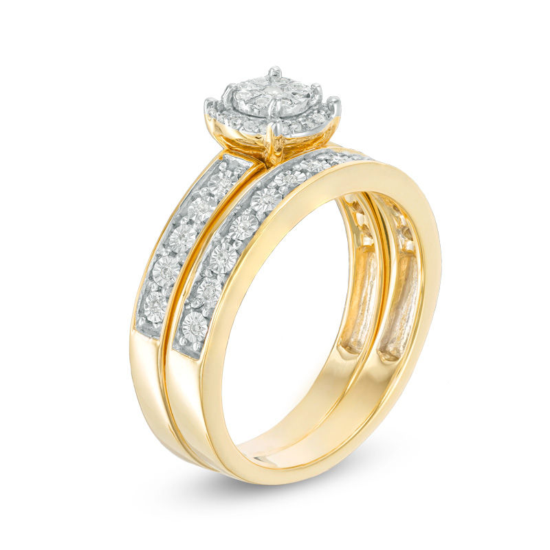 1/6 CT. T.W. Diamond Frame Bridal Set in Sterling Silver with 14K Gold Plate