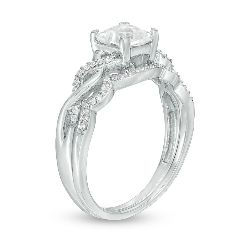 Main Image 2 of 6.0mm Princess-Cut Lab-Created White Sapphire Braided Shank Bridal Set in Sterling Silver