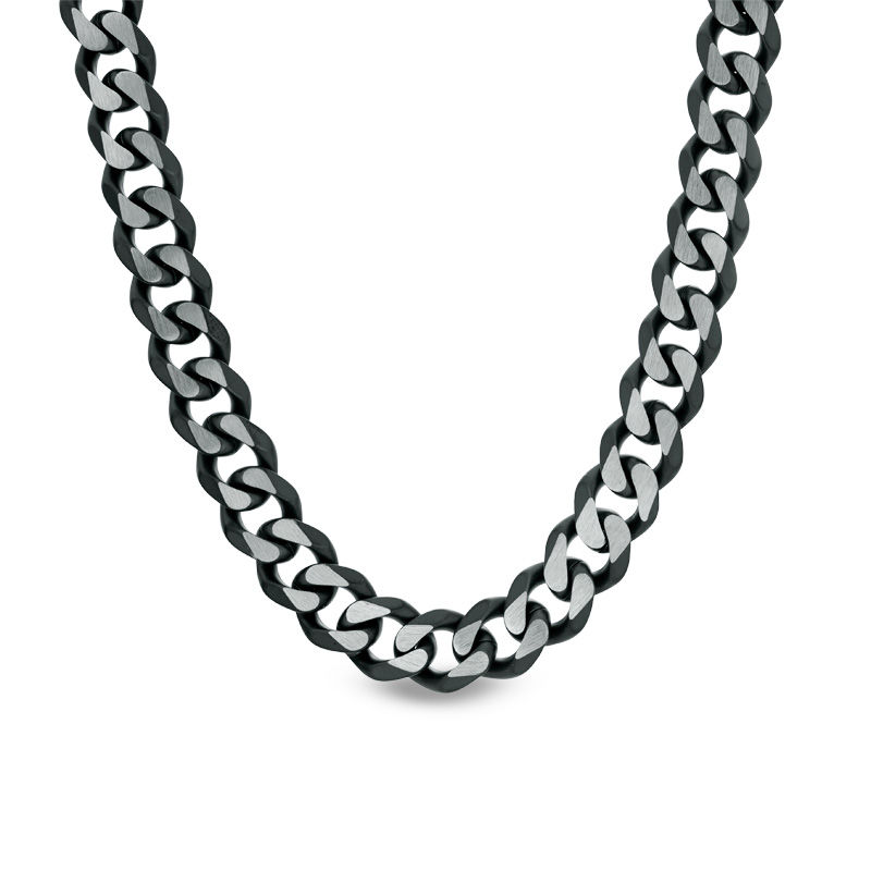 Men's 11.0mm Curb Chain Necklace in Stainless Steel with Black IP - 22