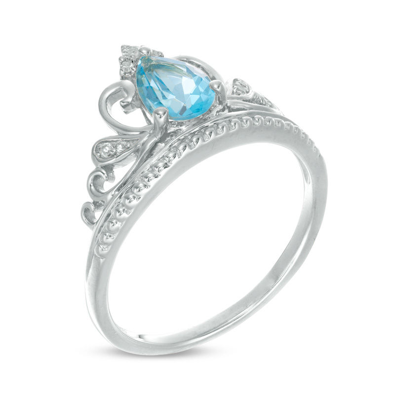 Main Image 2 of Pear-Shaped Swiss Blue Topaz and Lab-Created White Sapphire Tiara Ring in Sterling Silver