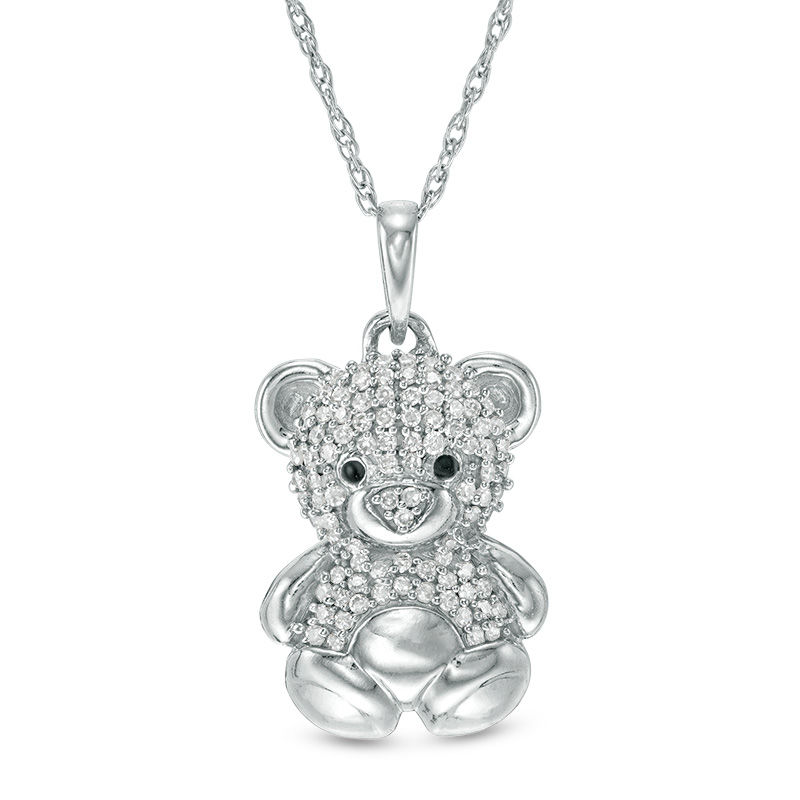 Main Image 1 of 1/10 CT. T.W. Diamond Teddy Bear Pendant in Sterling Silver