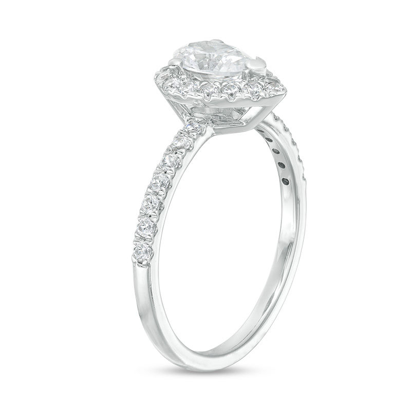 1-1/6 Ct. T.W. Certified Pear-Shaped Diamond Frame Past Present Future Engagement Ring in 14K White Gold (I/I2)