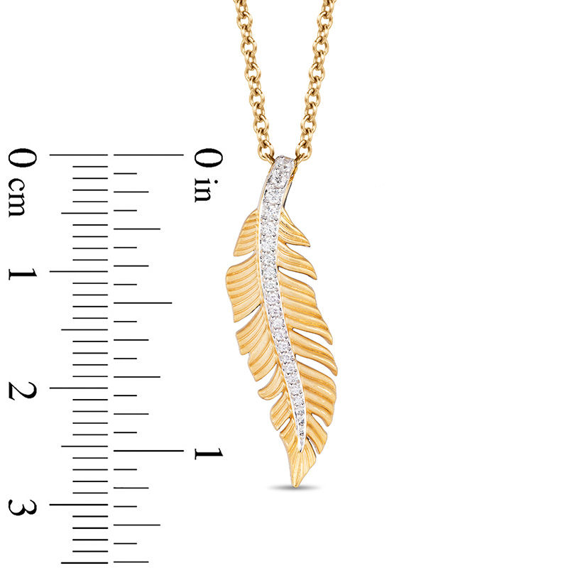 Main Image 3 of Enchanted Disney Pocahontas 1/10 CT. T.W. Diamond Feather Pendant in 10K Gold - 19"