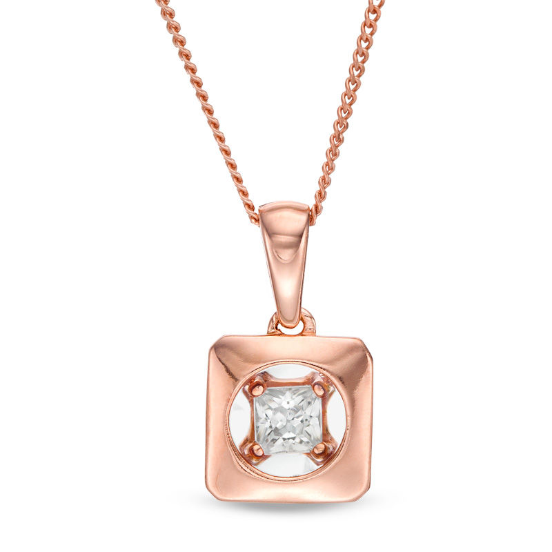 Magnificence™ 1/15 CT. Princess-Cut Diamond Solitaire Frame Pendant in 10K Rose Gold