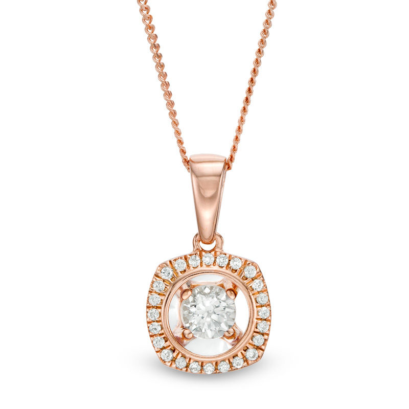 Magnificence™ 1/6 CT. T.W. Diamond Cushion Frame Pendant in 10K Rose Gold