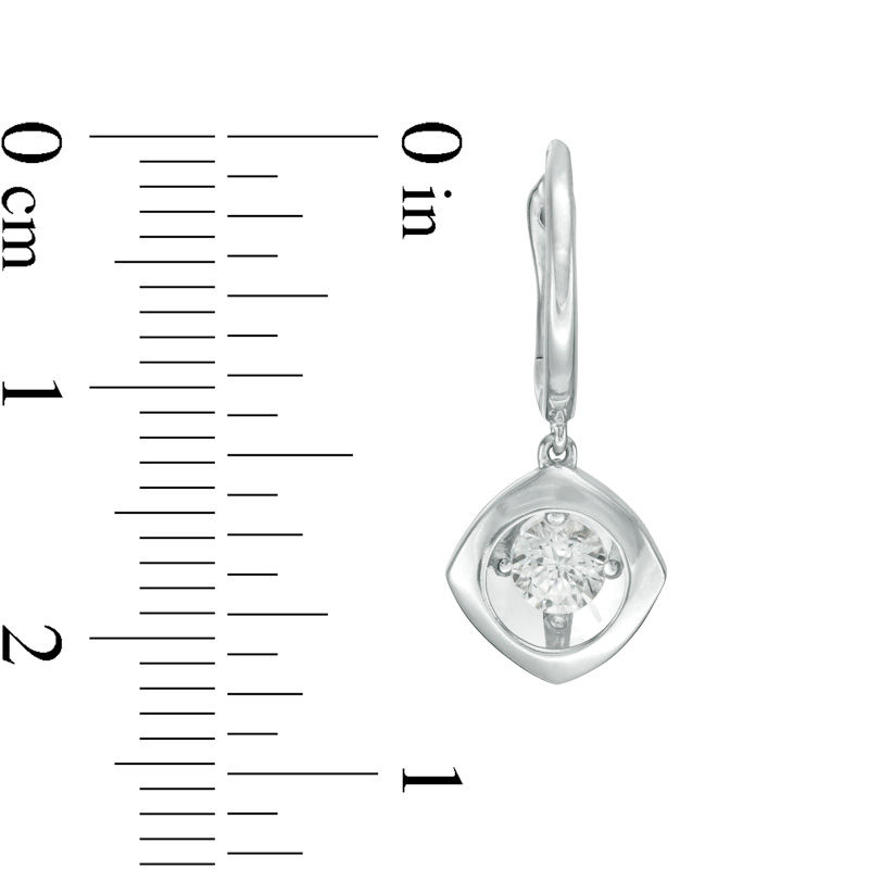 Main Image 2 of Magnificence™ 1/6 CT. T.W. Diamond Solitaire Tilted Cushion Frame Drop Earrings in 10K White Gold