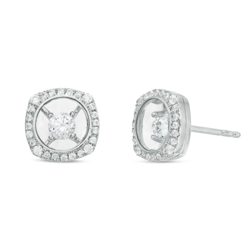 Main Image 1 of Magnificence™ 1/3 CT. T.W. Diamond Cushion Frame Stud Earrings in 10K White Gold
