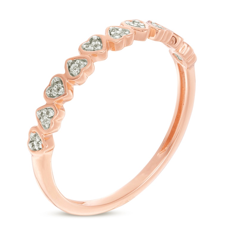 Main Image 2 of 1/20 CT. T.W. Diamond Alternating Heart Stackable Band in 10K Rose Gold