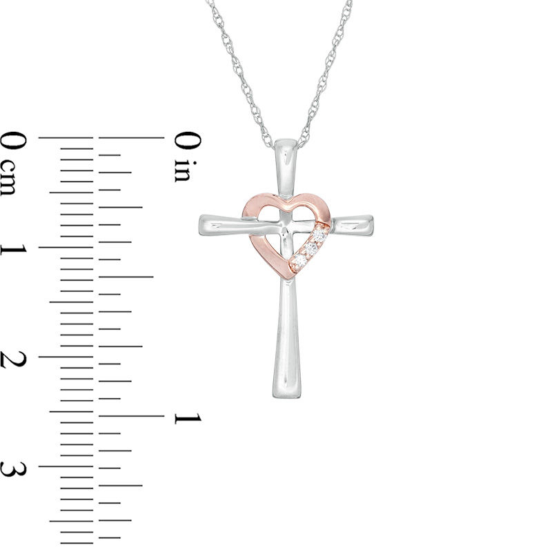 Main Image 2 of Diamond Accent Cross with Heart Pendant in 10K Two-Tone Gold