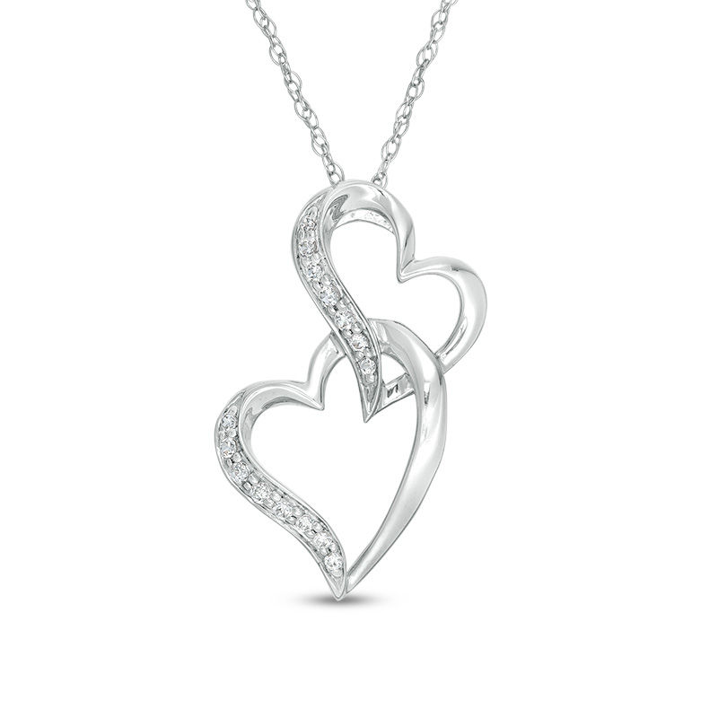 1/15 CT. T.W. Diamond Curved Double Heart Pendant in 10K White Gold