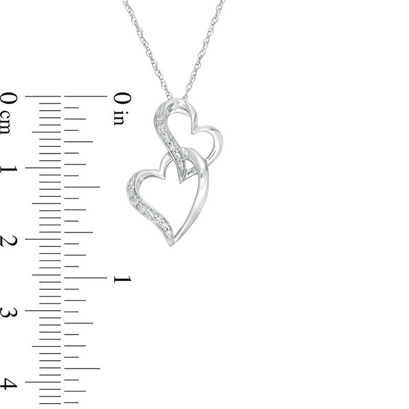 1/15 CT. T.W. Diamond Curved Double Heart Pendant in 10K White Gold