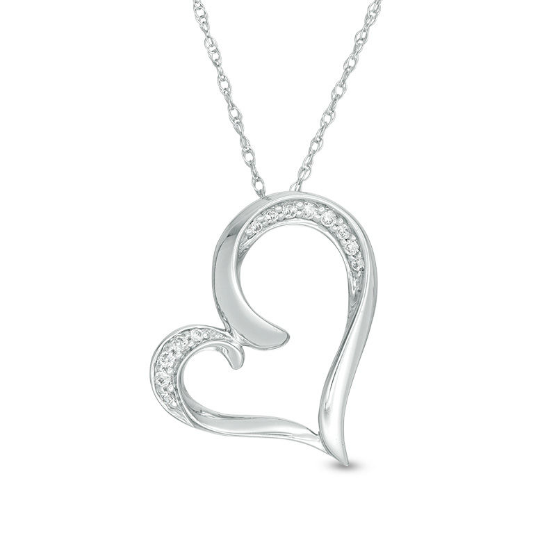 Main Image 1 of 1/15 CT. T.W. Diamond Tilted Heart Pendant in 10K White Gold