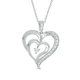 1/8 CT. T.W. Diamond Double Heart Pendant in 10K White Gold