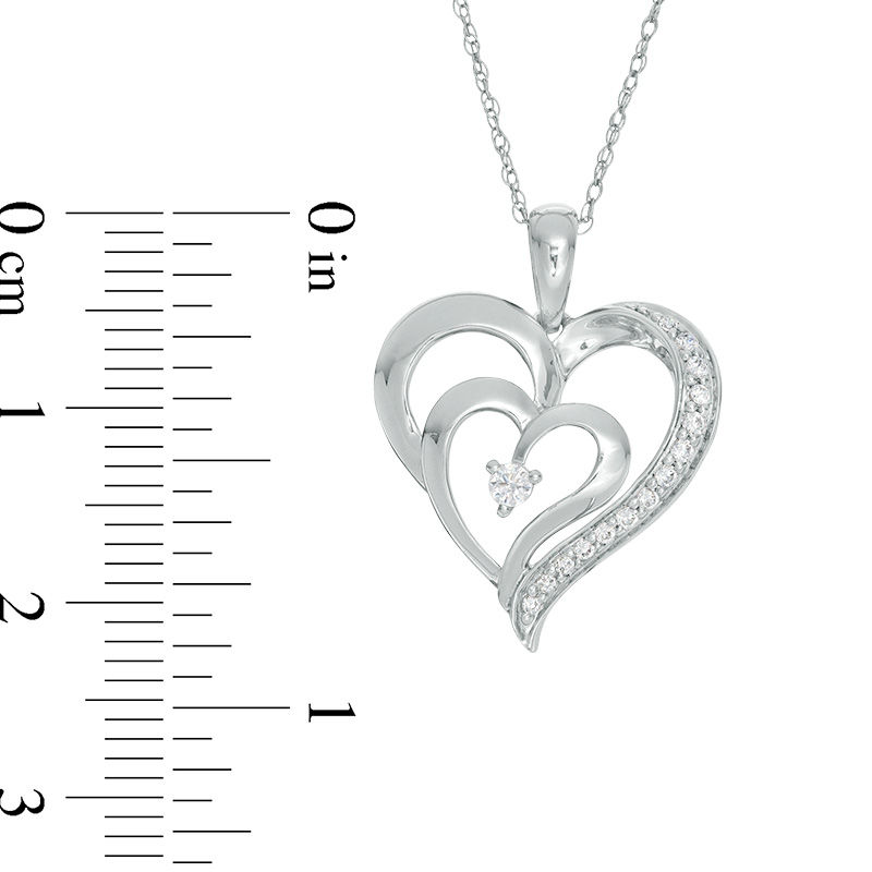 Main Image 2 of 1/8 CT. T.W. Diamond Double Heart Pendant in 10K White Gold