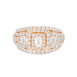 2-1/2 CT. T.W. Certified Emerald-Cut Diamond Past Present Future® Split Shank Engagement Ring in 14K Rose Gold (I/SI2)