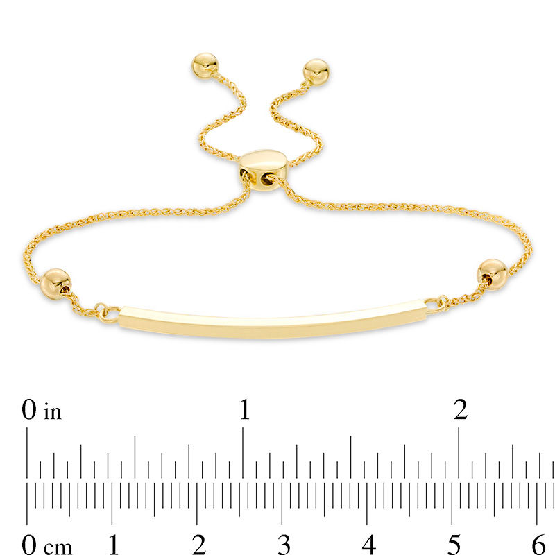 Curved Bar and Double Bead Bolo Bracelet in 10K Gold - 8"
