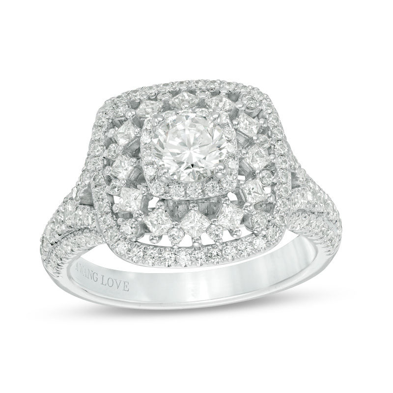Vera Wang Love Collection 1-1/2 CT. T.W. Diamond Double Cushion Frame Engagement Ring in 14K White Gold