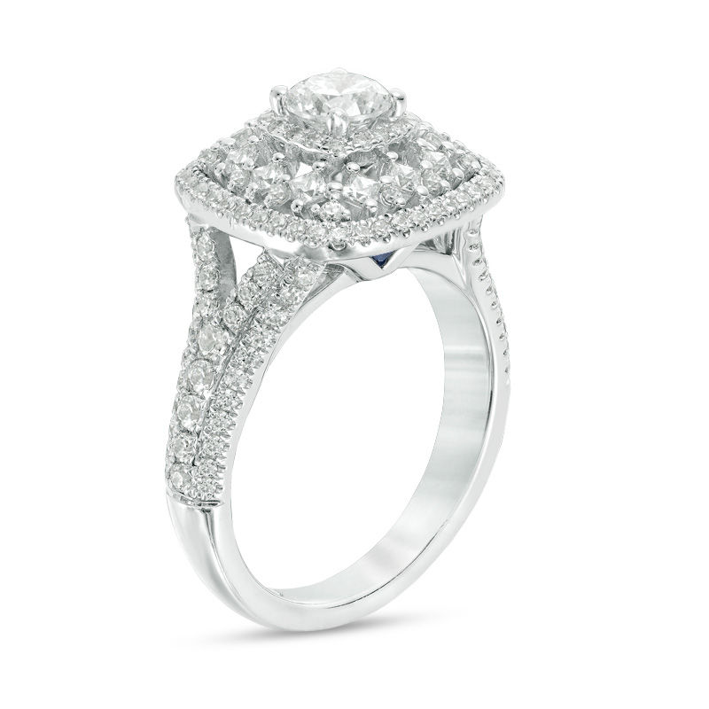Vera Wang Love Collection 1-1/2 CT. T.W. Diamond Double Cushion Frame Engagement Ring in 14K White Gold