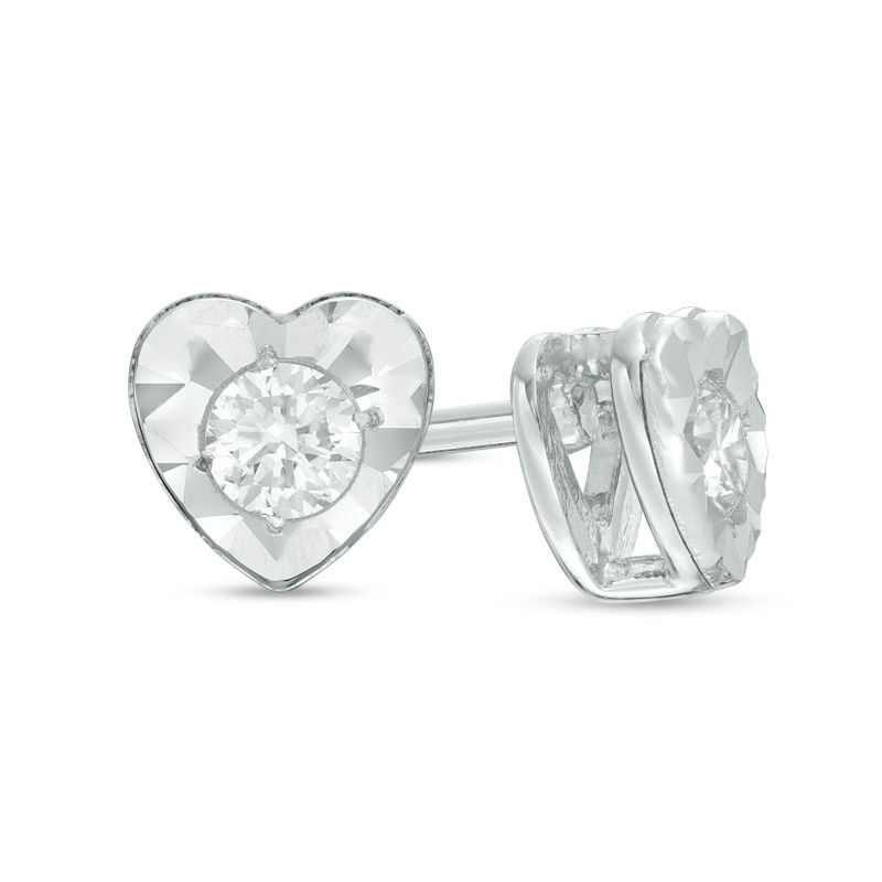 Main Image 1 of 1/5 CT. T.W. Diamond Solitaire Heart Stud Earrings in Sterling Silver