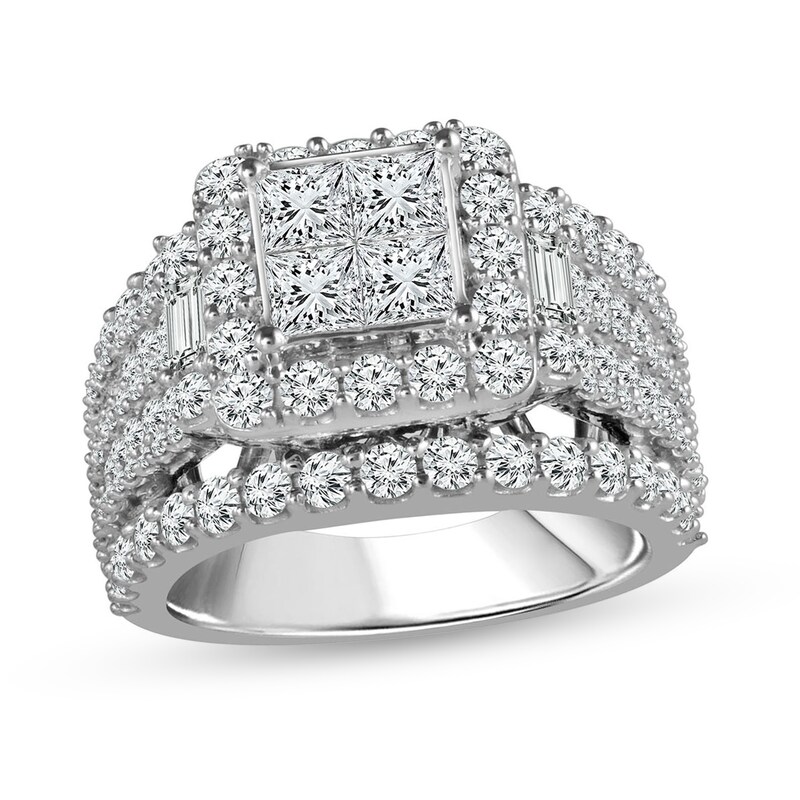 Main Image 1 of 3 CT. T.W. Quad Princess-Cut Diamond Frame Multi-Row Engagement Ring in 14K White Gold