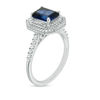Thumbnail Image 1 of Emerald-Cut Lab-Created Blue and White Sapphire Double Octagonal Frame Ring in Sterling Silver