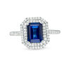 Thumbnail Image 2 of Emerald-Cut Lab-Created Blue and White Sapphire Double Octagonal Frame Ring in Sterling Silver