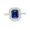 Thumbnail Image 3 of Emerald-Cut Lab-Created Blue and White Sapphire Double Octagonal Frame Ring in Sterling Silver