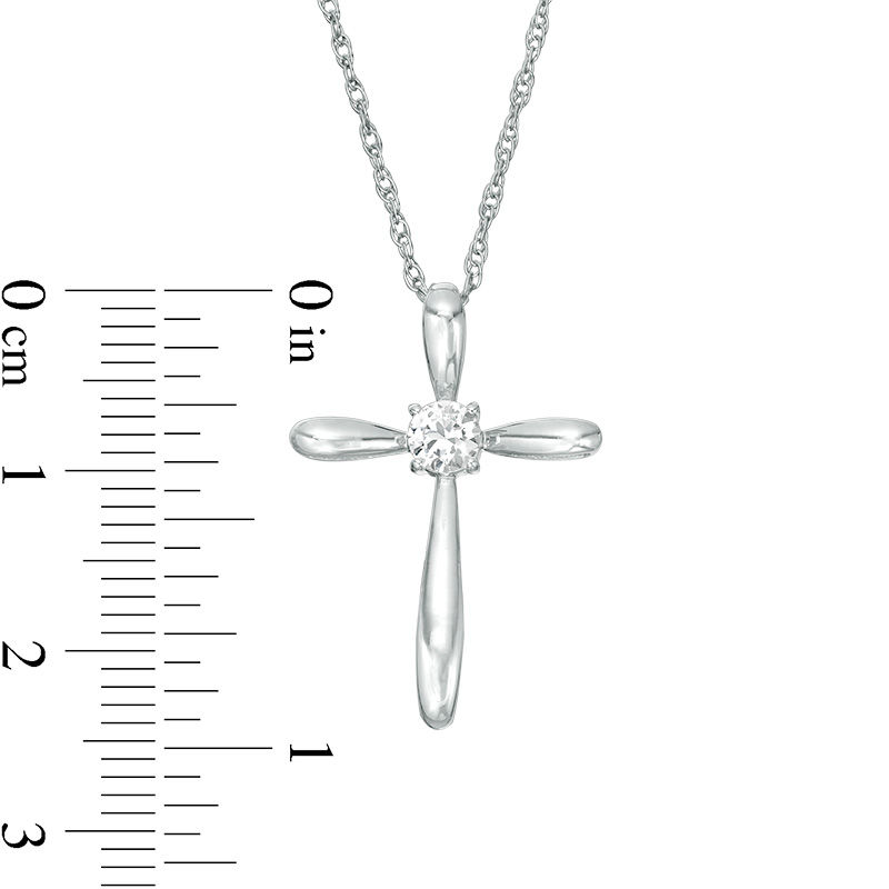 4.0mm Lab-Created White Sapphire Solitaire Cross Pendant in Sterling Silver