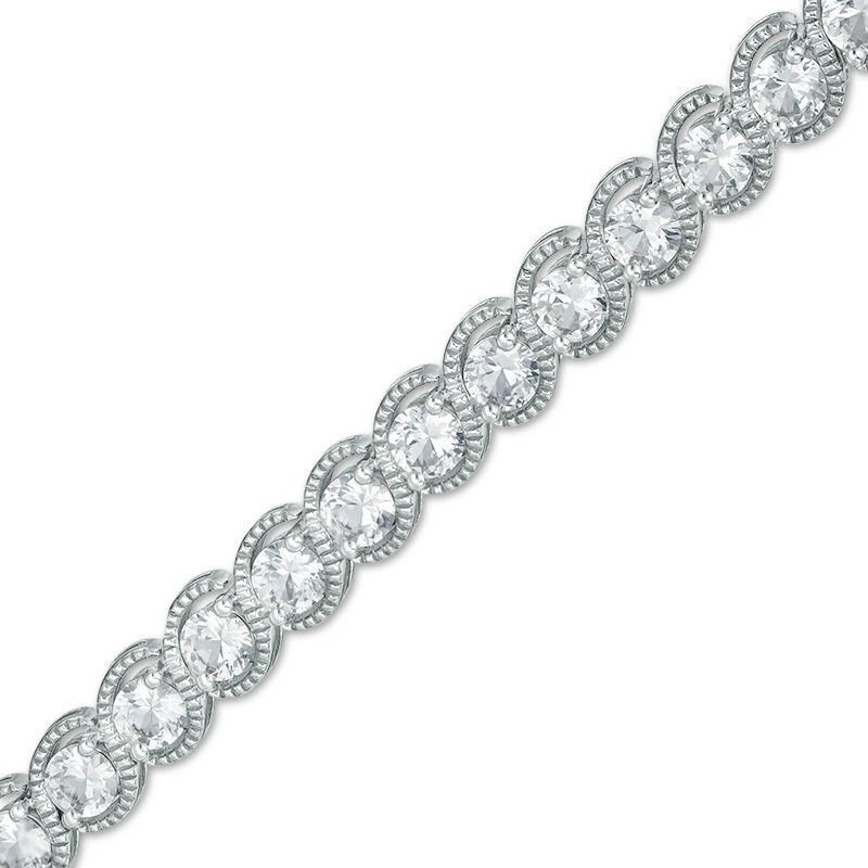 Main Image 1 of Lab-Created White Sapphire Wave Vintage-Style Bracelet in Sterling Silver - 7.25"