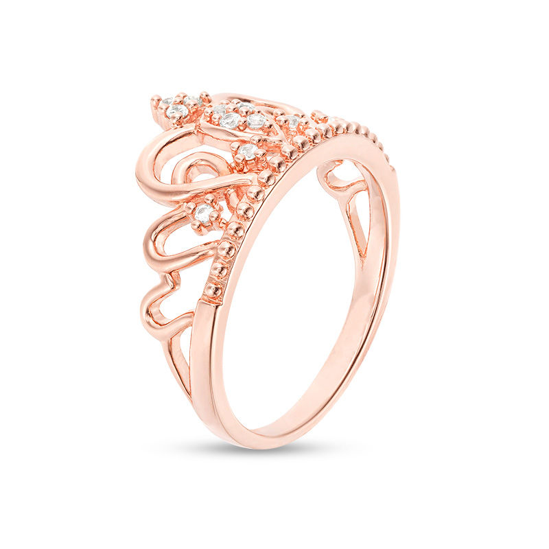 Main Image 2 of Lab-Created White Sapphire Crown Ring in Sterling Silver with 14K Rose Gold Plate
