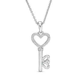 1/20 CT. T.W. Diamond Heart-Top Key Pendant in Sterling Silver