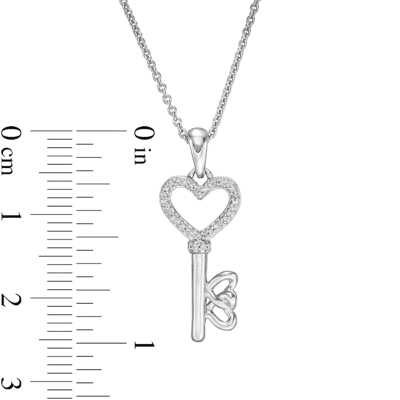 Main Image 2 of 1/20 CT. T.W. Diamond Heart-Top Key Pendant in Sterling Silver