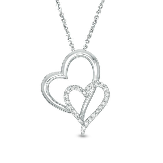 Diamond Accent Tilted Double Heart Pendant in Sterling Silver | Zales