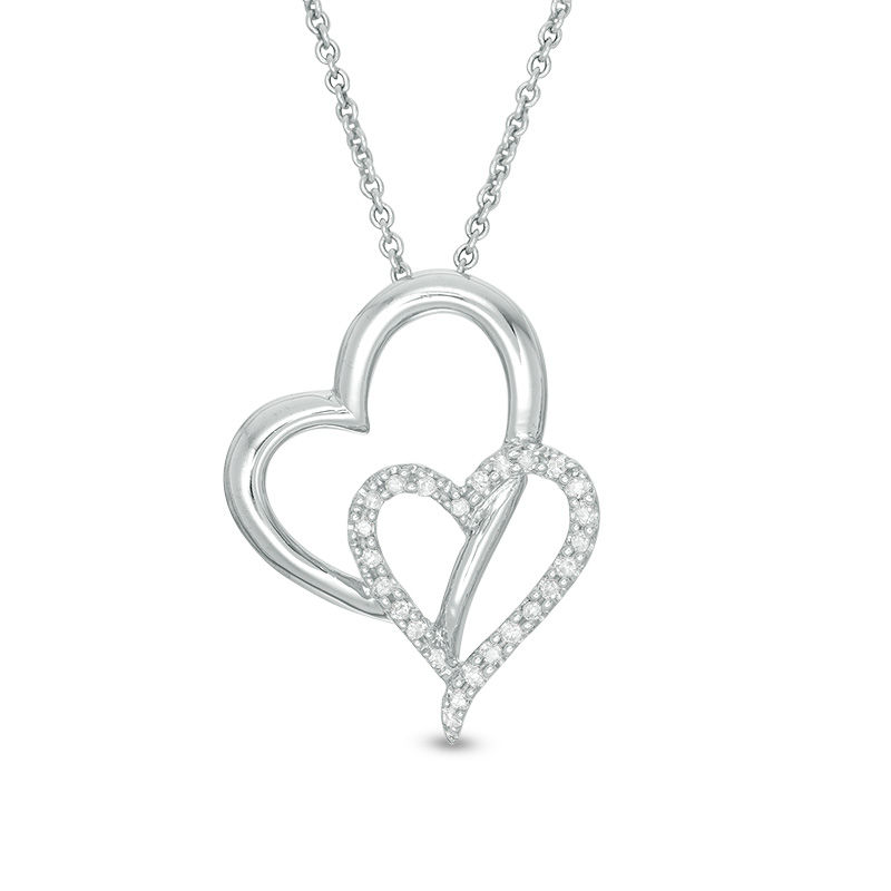 Main Image 1 of 1/10 CT. T.W. Diamond Double Heart Pendant in Sterling Silver