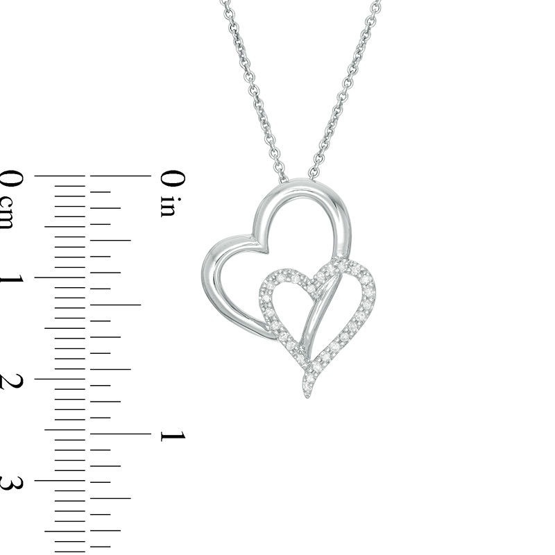 Main Image 2 of 1/10 CT. T.W. Diamond Double Heart Pendant in Sterling Silver
