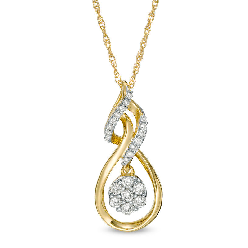 Main Image 1 of 1/6 CT. T.W. Composite Diamond Flame Pendant in 10K Gold