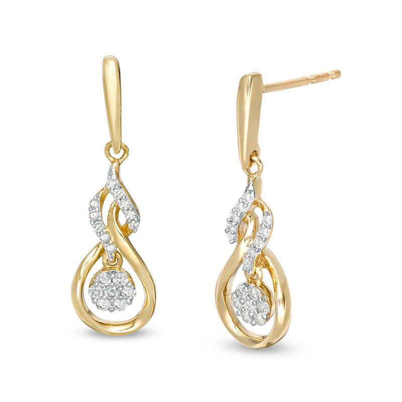 Main Image 1 of 1/6 CT. T.W. Composite Diamond Swirl Drop Earrings in 10K Gold