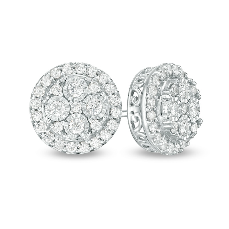 Main Image 1 of 1/2 CT. T.W. Multi-Diamond Frame Stud Earrings in 10K White Gold