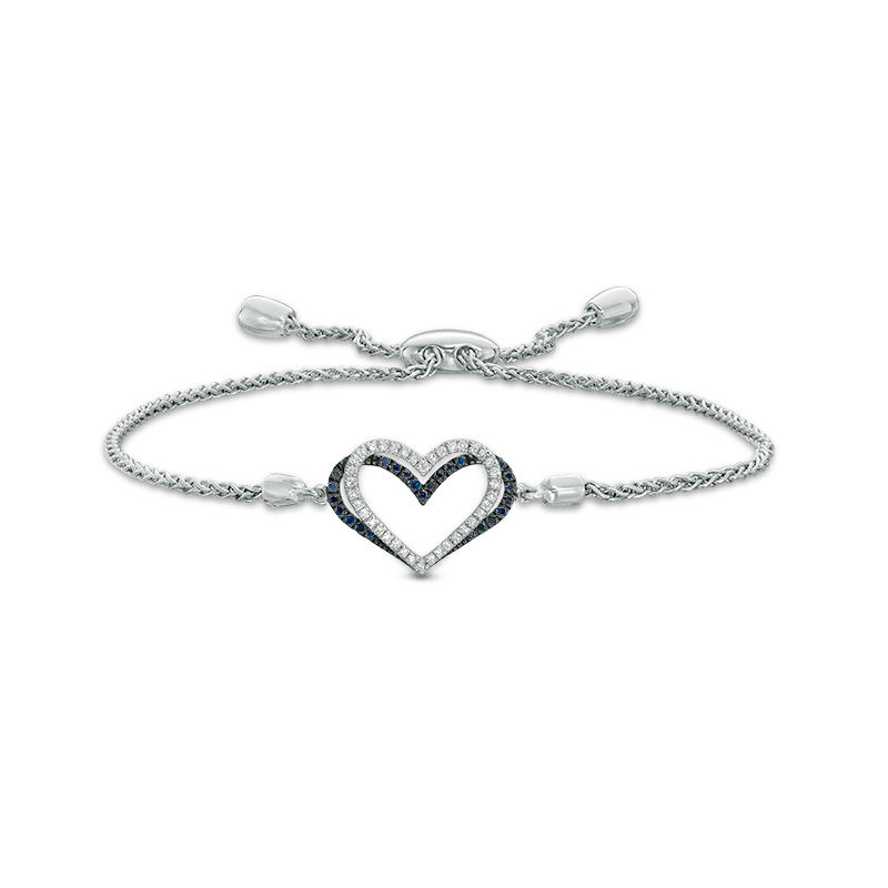 The Kindred Heart from Vera Wang Love Collection 1/10 CT. T.W. Diamond and Sapphire Bracelet in Sterling Silver - 9.0"