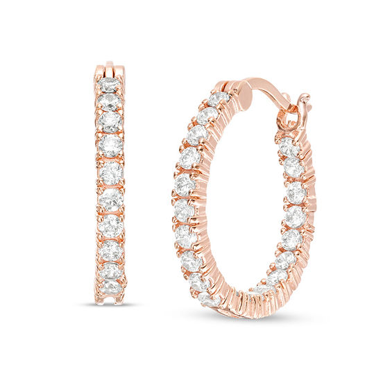 Lab-Created White Sapphire Inside-Out Hoop Earrings in Sterling Silver with 18K Rose Gold Plate Lab-Created White Sapphire Inside-Out Hoop Earrings in Sterling Silver with 18K Rose Gold Plate