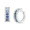 Thumbnail Image 1 of Lab-Created Blue Spinel and White Sapphire Ombré Huggie Hoop Earrings in Sterling Silver